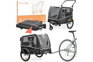 ‎TREVOPET Trevopet® Hundeanhänger für Fahrrad – 2-in-1 Hundebuggy & Hundewagen für kleine bis mittelgroße Hunde bis 30 kg – Faltbar mit Kupplung, Sicherheitsfahne & weicher Matte – Kompatibel mit E-Bikes