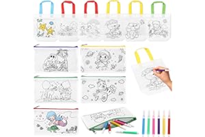 ZHUFAS 23 Pezzi Kit di Borsette da Colorare Bambini Includi 11 Pezzi di Sacchetti Pittura Bambini e 12 Matite Colorate per Acquerello Ideale per la Festa di Compleanno dei Bambini Souvenir set Artigianale