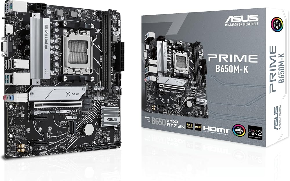 Asus Prime B650M-K AMD B650 AM5 Soket DDR5 6400MHz Micro-ATX Anakart | AMD B650 AM5 DDR5 6400 DP VGA 2x M.2 USB3.2 AURA RGB 2.5Gbit LAN mATX 96GB’a Kadar RAM Desteği, 5X Protection III