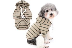 Zunea Dog Hoodie Shirts for Small Medium Dogs Striped Puppy Clothes Pullover Sweatshirt Soft Short Sleeve Basic T-Shirt Pet Girl Boy Hooded Clothing for All Seasons Khaki L