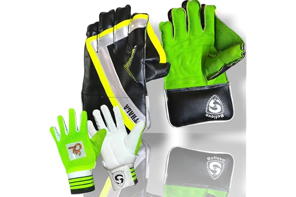STC SPORTS Cricket Wicket Keeping & Inner Gloves for Boys & Youth Age Group -Thala Master Colour-Black & Green