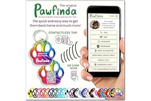 PAWFINDA – It’s The Quick and Easy Way to get Them Back Home and Much More… The Next Generation Personalised Dog Cat Pet ID Engraved Tag with CONTACTLESS and QR Code Technology. (Rainbow Paw)