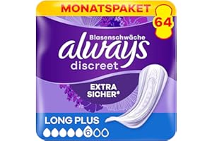 Always Discreet Inkontinenzeinlagen für Frauen Long Plus 64 Stück Extra Sicher und Diskret
