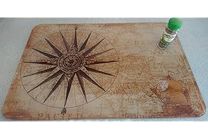 Nautical Compass in Brown - Glass Worktop Saver/Protector - Smooth Surface - by Pearl Glass (60 x 40cm - Extra Large)