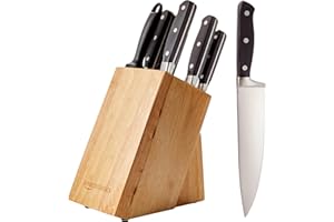 Amazon Basics Juego de Cuchillos de Cocina y Soporte (9 Piezas), Negro