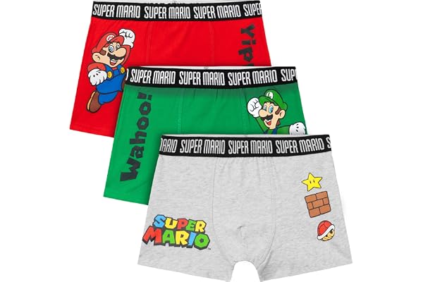 Get Trend Super Mario boxershorts för pojkar 7-13 år, 3-pack mjuka underkläder som andas pojkar byxa, elastiska stretchiga un