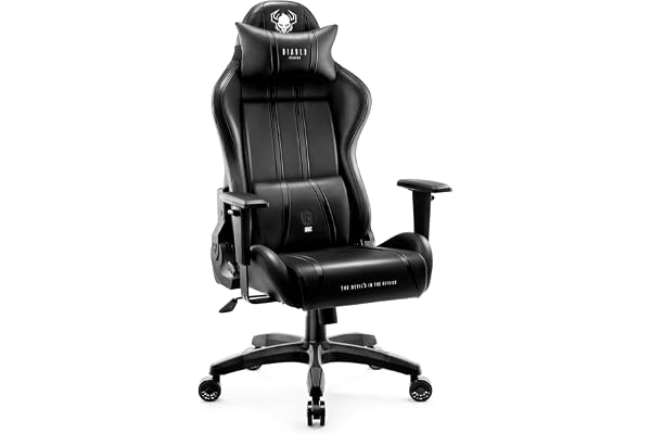 Diablo X-One 2.0 Chaise De Gaming Gamer Fauteuil Siege De Bureau Accoudoirs Réglables Design Ergonomique Cou/Coussin Lombaire Noir Normal (L)