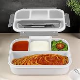 Sızdırmaz Contalı Yemek Kabı - 4 B&ouml;lmeli &Ccedil;atal Kaşıklı Diyet Beslenme Kutusu Lunch Box Gri