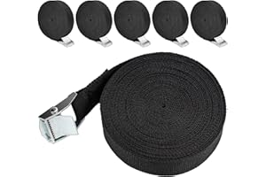 KAONESS Correa tensora de 6 m Correa de Amarre 6Pcs Cinturón de Amarre con Hebilla Resistente a 250 kg 2.5 cm x 6m Negro