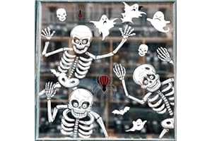 AXLOFO® 8 Sheets Halloween Party Decoration, 76 Pcs Reusable Halloween Window Stickers, Skeleton and Ghost Window Decals for Halloween (PVC)