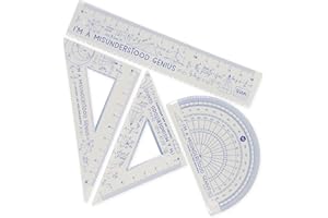 ‎LEGAMI Legami - Geometrie Set, Set mit 15 cm Lineal, 10 cm 60° Quadrat, 180° Winkelmesser für die Schule, inkl. Koffer, flexibles Material, Genius-Motiv
