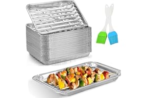 CHAMSUREUK [30-Pack] Disposable Barbecue Tray 34 x 23 x 2.8cm Aluminum Foil Perforated Grill Containers Aluminum Foil Pans Barbecue Grilling Trays Baking Plate with Holes for Grilling, BBQ, Charcoal