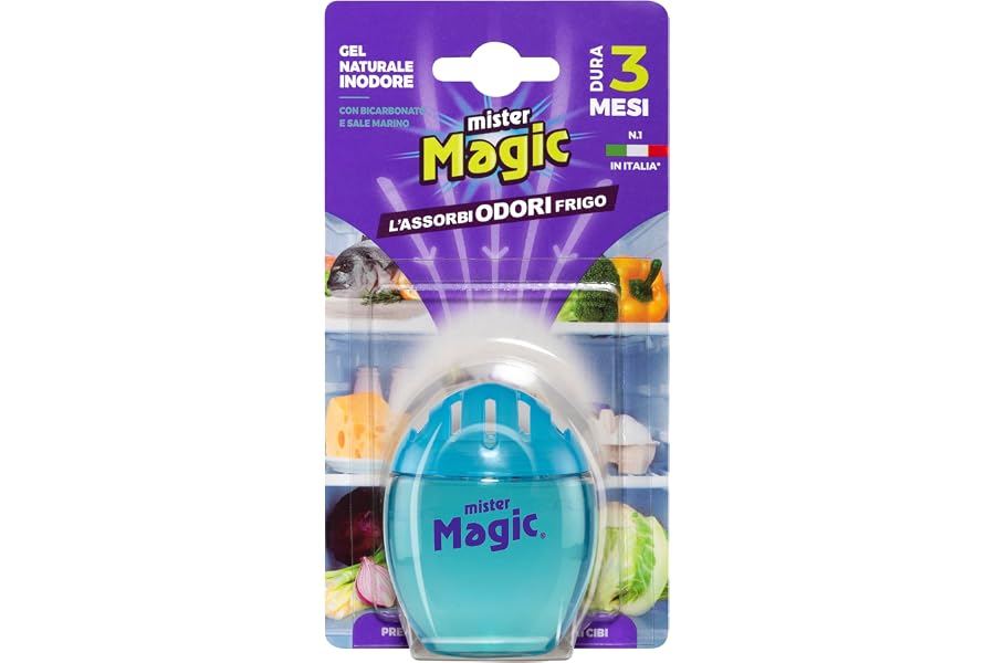 Mister Magic Assorbiodori Frigo , Gel Naturale Inodore con Bicarbonato e Sale Marino, Elimina i cattivi Odori di Cibo, Dura f
