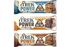 FREE FROM DIRECT TREK Protein Power Bar Mixed Case Millionaire Shortbread Peanut Butter Crunch Choc Orange 55 g (Pack of 9)