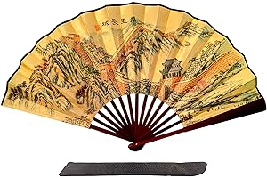 C&K Solutions Faltbarer Handfächer Chinesische Geschenke Bambus Große Wand China Große Premium Qualität Handheld Japanische Fächer