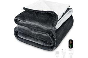 MYCARBON Couverture Chauffante 180x160cm, 2 Places, Arrêt Automatique, Minuterie 9H, 6 Températures, Protection Contre la Surchauffe, Lavable Machine, Plaid Chauffant pour Canapé, Lit, Gris Foncé