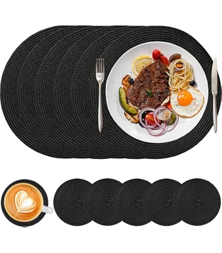 Round Placemats Set Of 4 Woven Placemats Dark Teal Round Place Mats For Kitchen Table,Vinyl Woven Placemats Heat Resistant Table Mats (Turquoise Set