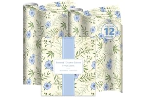 DERDUFT Scented Drawer Liner Paper - Fresh Linen Scented Sheets for Drawers and Wardrobes - 12 Large Decorative Sheets 36.5x50cm / 14.4x19.7in for Bedroom Dresser Closet Storage Box