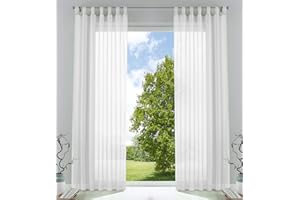 ‎GARDINENBOX 2er-Pack Gardinen Transparent Vorhang Set Wohnzimmer Voile Schlaufenschal mit Bleibandabschluß HxB 225x140 cm Weiß, 61000CN