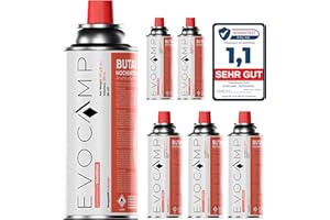 EVOCAMP Alpes Camping Butano Gaskartusche 227 g con válvula 6 cartuchos