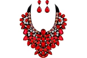 EVER FAITH Parure Femme Fastueux Spécial avec Ruban Collier Boucles d'Oreilles Cristal Autrichien Accessoire Exotique