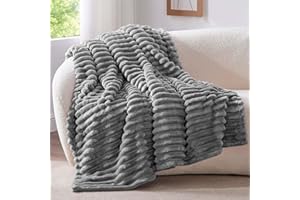 ‎BEDELITE BEDELITE Kuscheldecke Flauschig Decke Klein - weiche Flanell Decken Grau 125x150 für Sofa, Deko Streifen Cord Fleecedecke als Sofaüberwurf für Wohnzimmer, Throw Blanket Wide Use
