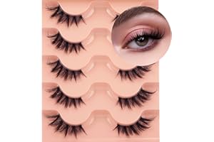 LVMIXWIG Halbe Wimpern Künstliche Wimpern Natürlich Half Lashes Cat Eye Clear Band Lashes Katzenauge Wimpern Manga Lashes Falsche Wimpern 3D Fake Lashes 5 Pairs