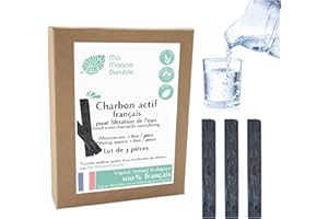 Ma Maison Durable | Bâtons de Charbon Actif Français Végétal x3 pcs | Filtration 1L/Bâton pendant 6 mois | Filtre Purificateur eau naturel | Chêne ou Hêtre Francais | Idéal pour carafe, bouteille