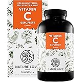 NATURE LOVE® Gepuffertes pflanzliches Vitamin C - Hochdosiert mit 1000mg Vitamin C je Tagesdosis - 365 Kapseln - pH-neutral &