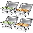 WILPREP Chafing Dish Buffet Set of 4, Rectangle Stainless Steel Food Warmer Kit with Lids Food Pans Bain Maries and Fuel Holders, 9L Buffet Serving Utensils for Restaurant Catering Parties Weddings