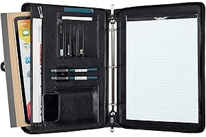 YLYYHH Schreibmappe leder für Damen, Konferenzmappe A4 mit Ringbuch, Vegane Ledermappe A4 für Geschäftsfrauen, Aktenmappe A4 mit Reißverschluss, Schwarz