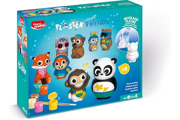 Maped Creativ - Plaster Friends Maxi Coffret - Kit Complet de Création de 8 Figurines en Plâtre animaux - Facile à Réaliser - Activité Manuelle et Artistique Dès 5 Ans