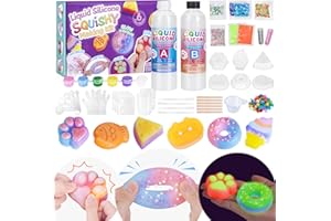 Highttoy Kit Squishy Silicona Líquida Luminoso Bricolaje, 480ml AB Proporción 1:1 Squishy Goma de Silicona avec 6 Moldes y Accesorios, Juguetes Sensoriales Antiestrés para Niños 6+ Años