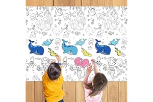 POPOYU Mermaid Coloring Poster,Coloring Tablecloth for Kids Birthday Crafts Gift Doodle Art,Rectangle Coloring Paper Table Cover Graffiti Style Table Runner for Kids Birthday Party Favors Supplies Craf