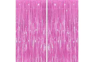 BELSVOR 2 PCS Rose Rideau Frange, Rose Rideau Métallique de Frange,1M x 2M Rideau Frange Anniversaire, Rideau Métallique de Frange Brillant pour Décoration Anniversaire/Fête/Mariage/Noël