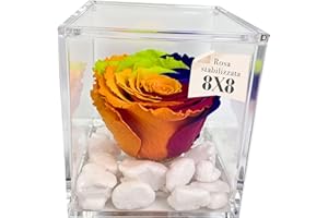 PREMIUM-ROSE.COM PREMIUM ROSE - Cubo Rosa Stabilizzata 8 cm con Marmo di Carrara - Rosa Eterna Stabilizzata Made in Italy - Idea Regalo per lei, Natale, Amiche, Mamma, Bambini - Multicolor 1800