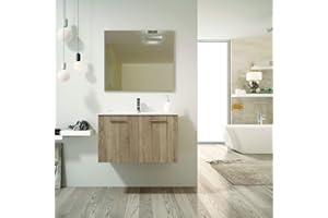 AQUORE Mueble de Baño Suspendido Mallorca con Lavabo Cerámico y Espejo, 2 Puertas (Roble Ostippo, Ancho 60 cm)