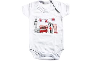 SUCRE BABY 100% Cotton London Red Bus Guards Telephone Box British Flags Big Ben Souvenir Baby Bodysuit and Bib Apron Grow Gift Nontoxic Ink Unisex