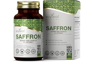 ‎EZYLEAF NUTRITION EZ Safran | 60 hochdosierte Kapseln – 200 mg Saffron Kräuterextrakt pro Portion (aus 4:1-Extrakt) | Gentechnik-, Gluten- und Allergenfrei | Hergestellt in Großbritannien