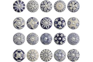 GlobeeCraft Set da 20 Pomelli in ceramica vintage dipinte a mano – ideali come pomelli cassetti, armadi, porte da cucina e cassettiere. Decorativi e colorati con varie tonalitá di azzurro.