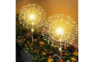 FIFLYING Upgrade Solarleuchten für Außen Garten, 2 Stück 122LED Solar Gartenleuchten, Höhen Optional 82/102cm | Dynamische Feuerwerk Effekte | IP65 Wasserdicht Solarlampen für Außen Garten Wege Rasen Deko