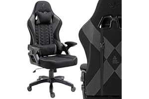 KRAKEN CHAIRS Fotel gamingowy, materiałowy, fotel biurowy, fotel gamingowy, z regulacją wysokości, ergonomiczne krzesło obrotowe, regulowane podłokietniki, poduszka lędźwiowa, czarno-grafitowy