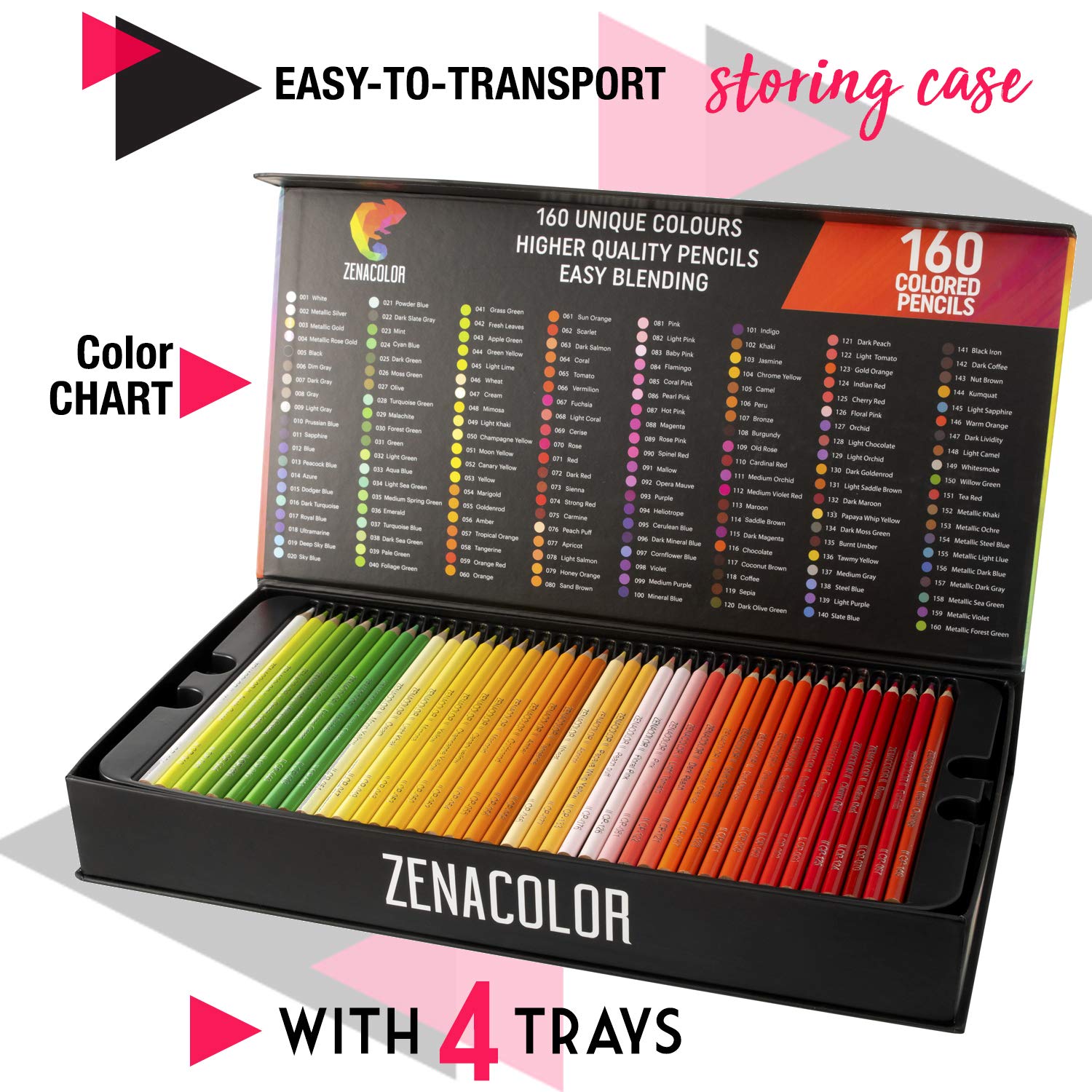 Zenacolor 160 Crayon de Couleurs Professionnel, avec Boîte de