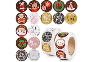 BHGT 1000 Pz Etichette Adesive Natalizie Rotondo Carta Scritte Adesivi Decorativi Sigillo Chiudi Busta Sacchetti Cartone Animato Renna Natale Decorazione per Scrapbooking Diario Album Cartolina d’auguri