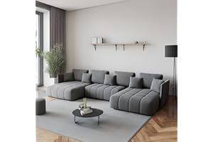 ‎KP-MEBLE KP-Meble - Ecksofa mit Schlaffunktion - Gona U - Schlafsofa 346 x 188 cm - T30-Schaumstoff - Automatisches Zusammenklappen für einfaches Entfalten - 346x188x93cm - Monolith 84 (Grau)