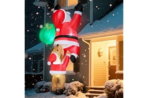 Joiedomi Wiszące świąteczne nadmuchiwane materiały do dekoracji na zewnątrz, dmuchany Mikołaj wspinaczkowy z psem, świąteczne dekoracje ogrodowe z wbudowaną diodą LED na imprezę bożonarodzeniową