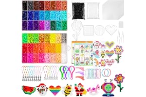 AUAUY Hama strykpärlor 1 600 st, 48 färger pärlor, 5 mm | Inkluderar brädor, kort, pincett, papper och nyckelringar, gör-det