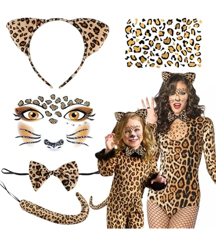 Serre-têtes à Oreilles De Léopard TUONYIS - Lot De 2 Avec Queue Et Nœud Papillon - Pour Fête Et Cosplay