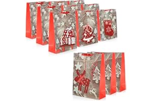 com-four® 12x Sacchetto Regalo XL per Natale, San Nicolò e Avvento - Sacco Regalo con Motivi Natalizi - Busta Regalo (12 pezzi - glitter rosso)
