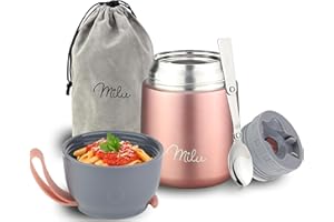 Milu Thermo per Alimenti 450 ml Contenitore Termico di Acciaio Inossidabile, Isotermico Sottovuoto per Cibi Caldi e Freddi (Oro rosa, 450ml)